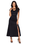 Black Cold Shoulder Front Slit Flare Maxi Dress