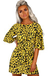 Yellow Leopard Print Tie Waist Mini Dress