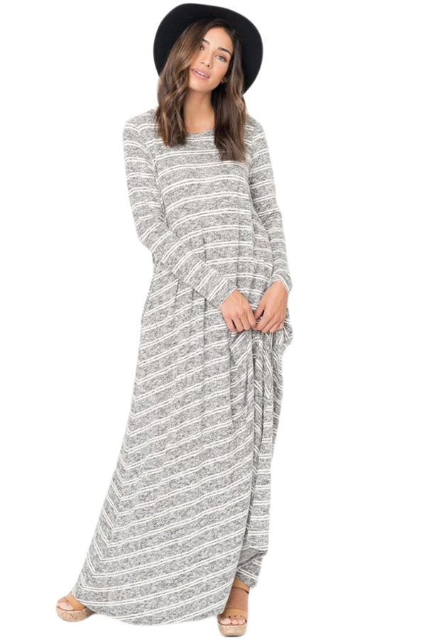 Black Striped Pocket Maxi Dress