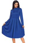Royal Blue Pocket Style High Neck Skater Dress