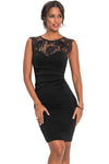 Sheer Lace Yoke Black Sleeveless Bodycon Dress
