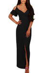 Black Cold Shoulder Long Jersey Dress