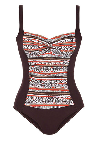 Brown Boho Print One Piece Swimwear