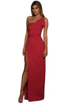Red Asymmetric One Shoulder Floor Length Party Dress