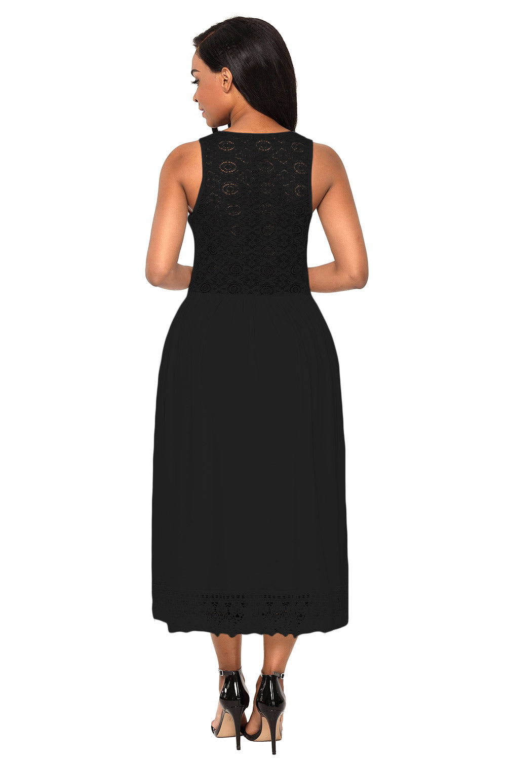 Black Bohemian Lace Hem Slip Dress