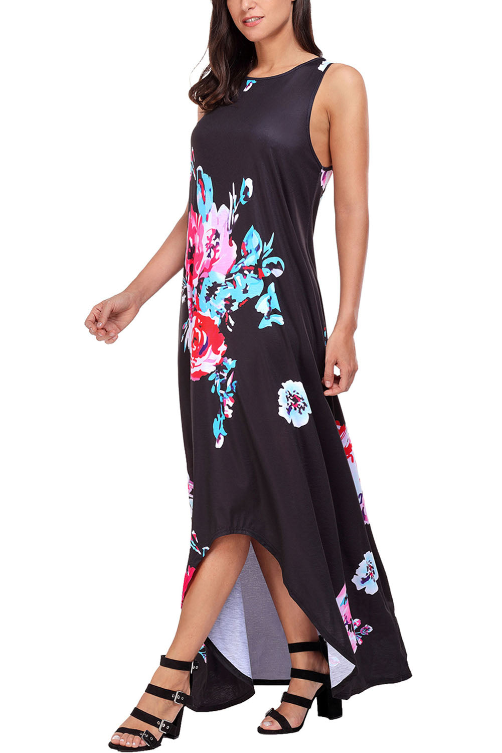 Black Floral Pocketed Holiday Maxi Boho Dress