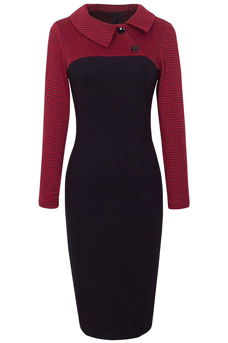 Red Vintage Turn-Down Collar Pinup Button Midi Dress