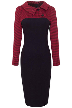Red Vintage Turn-Down Collar Pinup Button Midi Dress