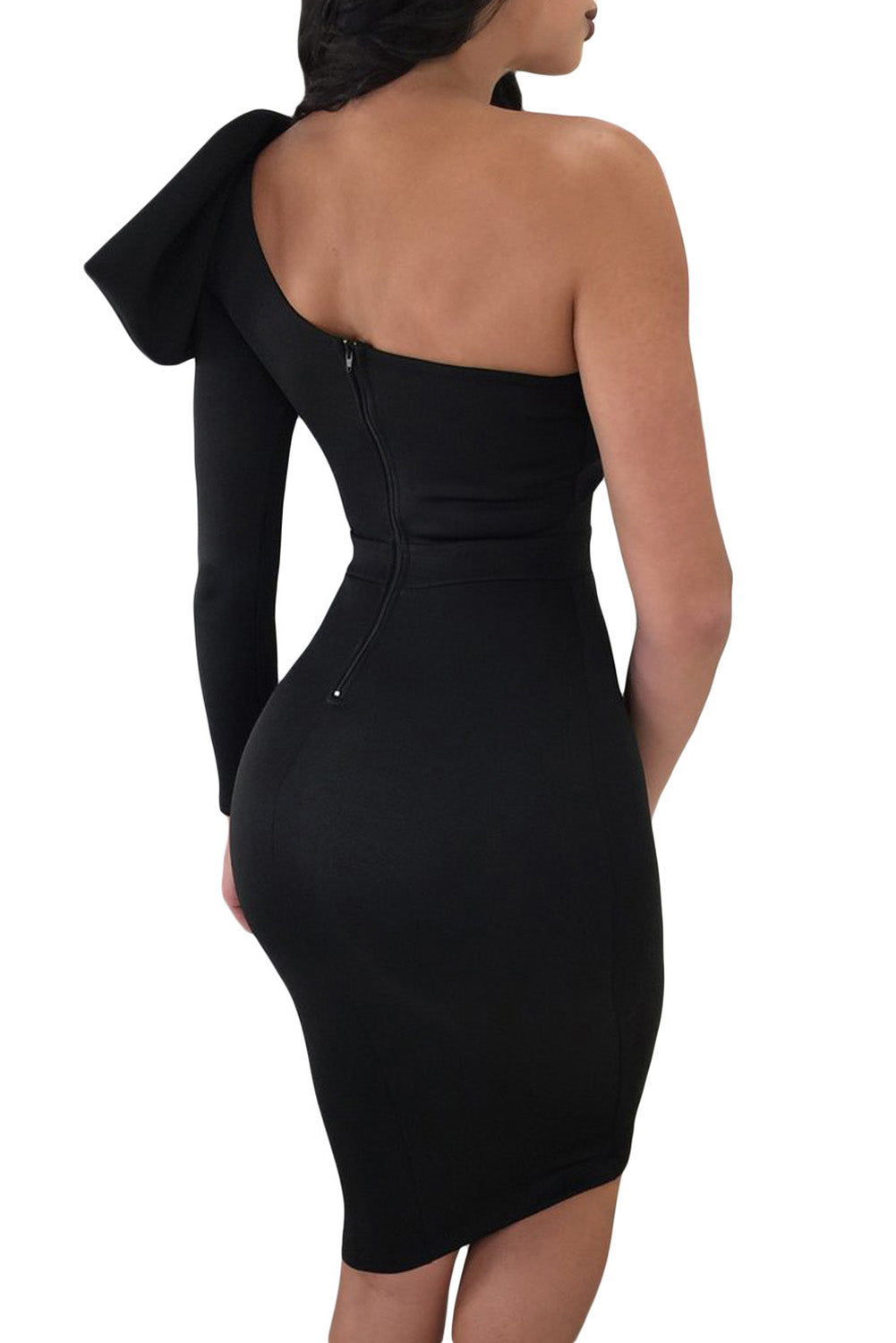 Black Big Bow On Shoulder Bodycon Nightclub Dress