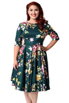 Jasper Vintage Style Floral Half Sleeve Swing Dress