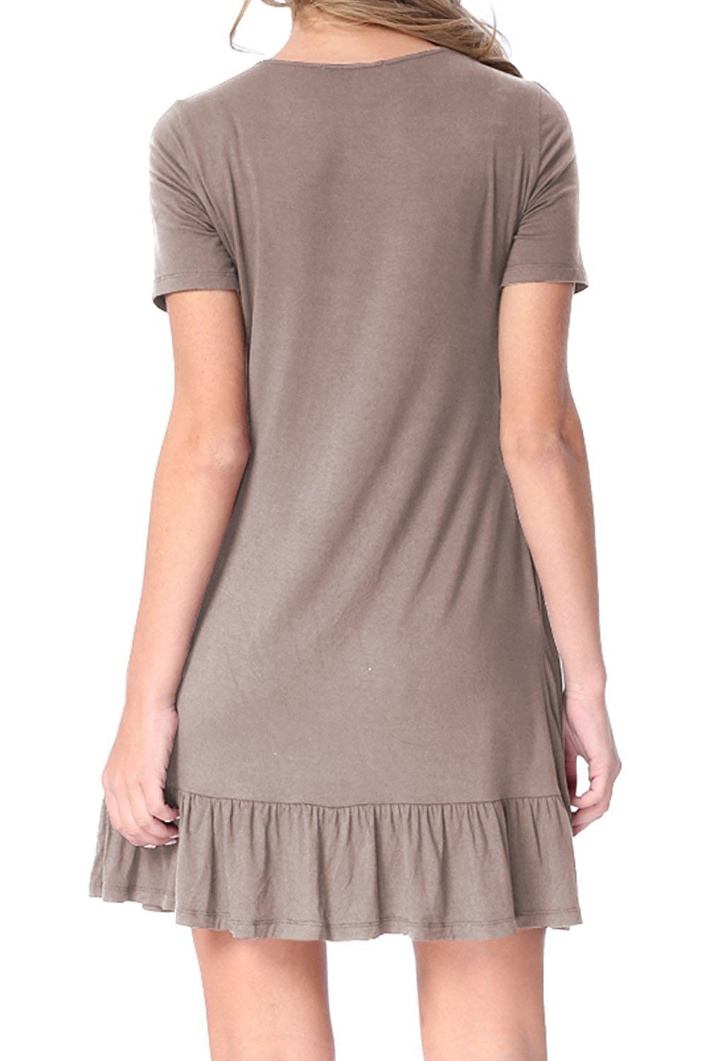 Brown Short Sleeve Draped Hemline Casual Shirt Dress