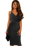 Style Star Black Lurex Cowl Neck Bodycon Midi Dress