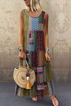 Green Bohemian Splicing Round Neck Sleeveless Dress