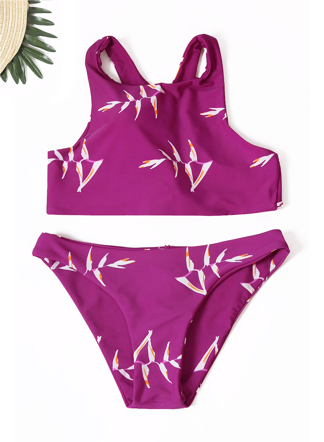 Fuchsia Print Lace up Racerback Bikini