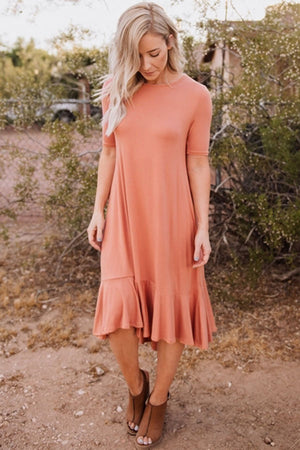 Coral Flowy Ruffles Short Sleeve Casual Dress