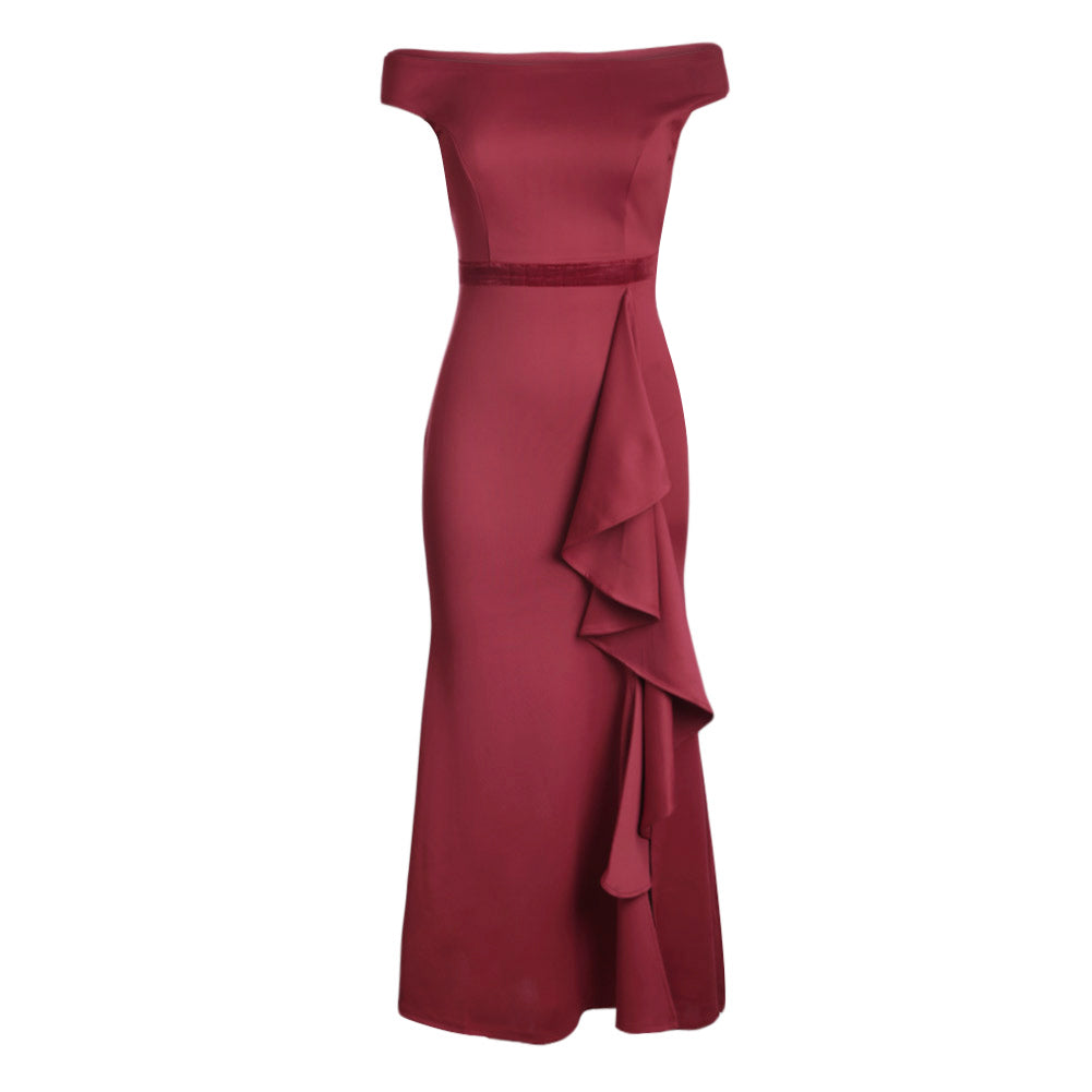 Red Ballroom Bound Off-The-Shoulder Maxi Dress