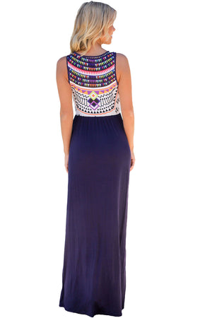 Stylish Aztec Print Sleeveless Purple Maxi Dress