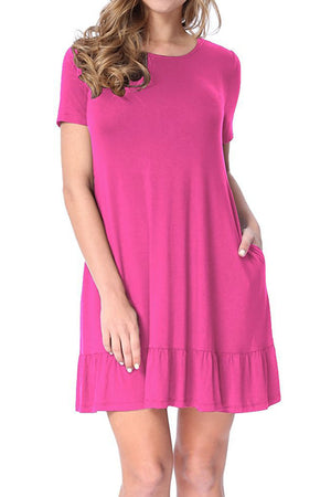 Rosy Short Sleeve Draped Hemline Casual Shirt Dress