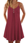 Burgundy Spaghetti Strap Buttoned Shift Dress