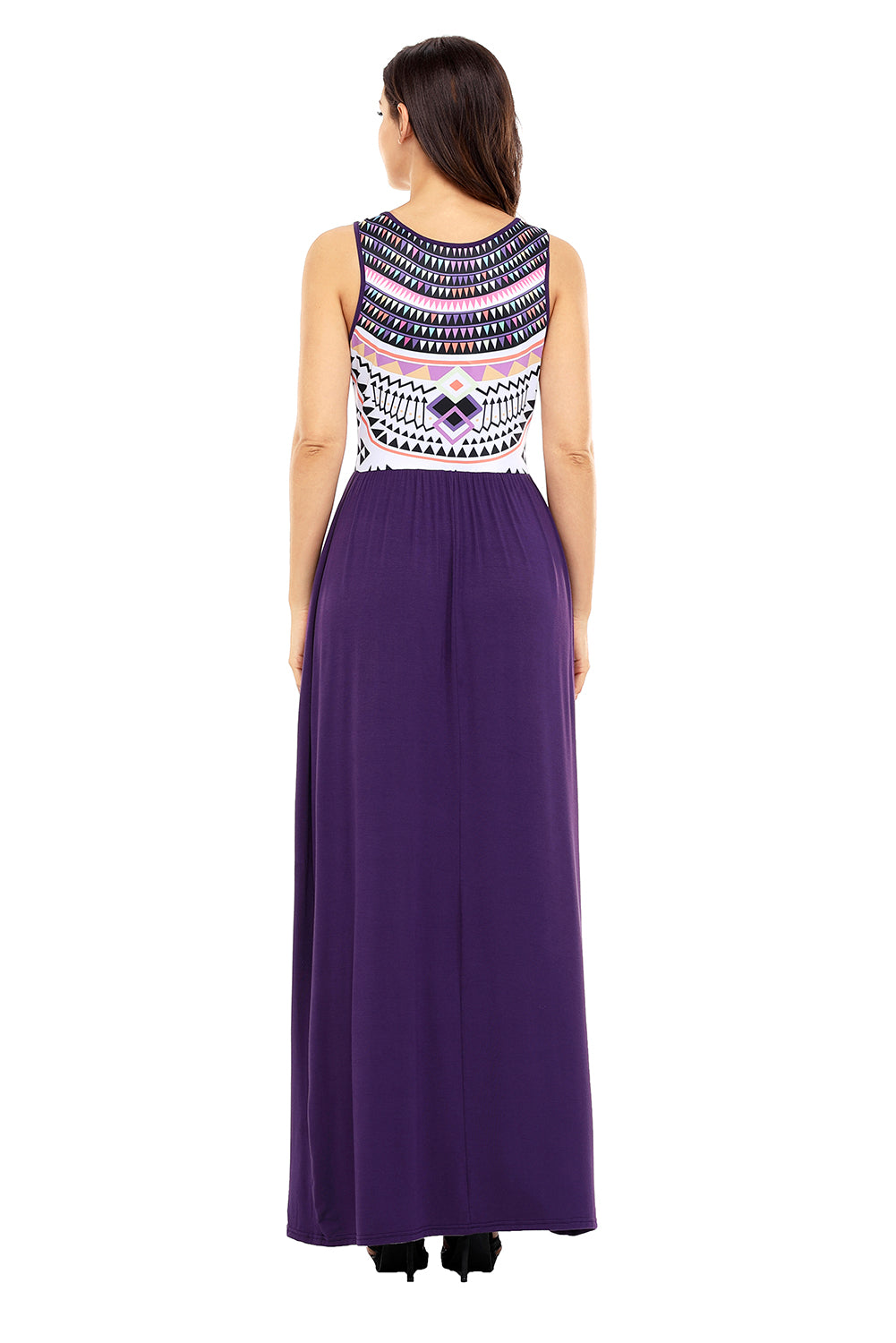 Stylish Aztec Print Sleeveless Purple Maxi Dress