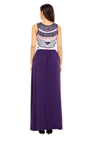 Stylish Aztec Print Sleeveless Purple Maxi Dress