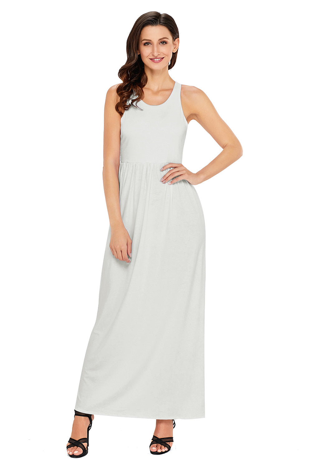 White Racerback Maxi Dress with Pockets