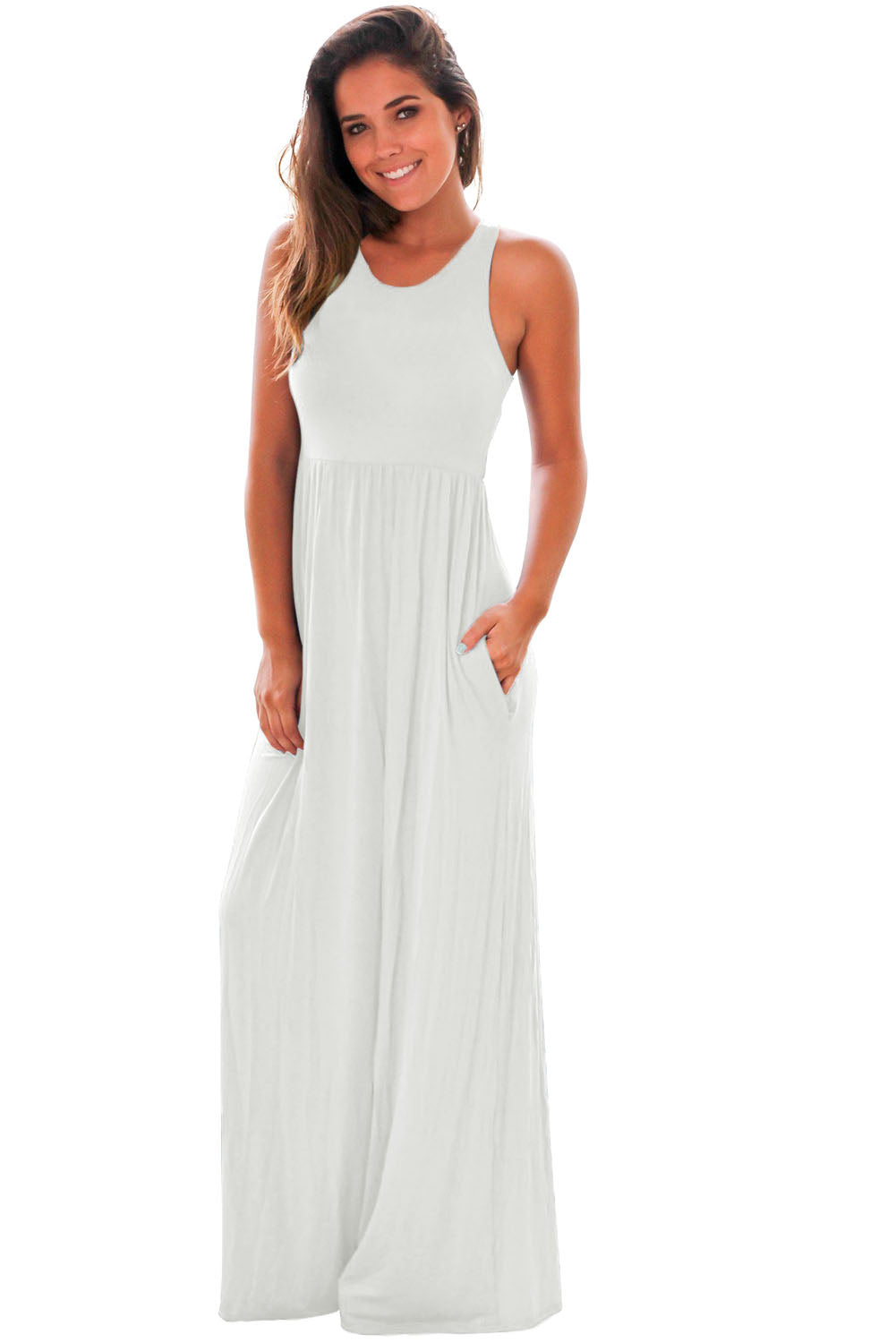 White Racerback Maxi Dress with Pockets