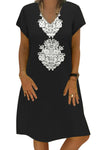 Black Summer Tribal Print V-Neck Shift Casual Dress
