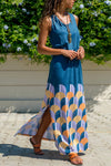 Blue Twist Hollow-out Back Long Tank Dress with Print