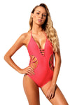 Rosy Strappy Cutout Halter One Piece Swimsuit