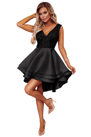 Heart Broken Black Gold Sequin Multi Layer Skater Dress
