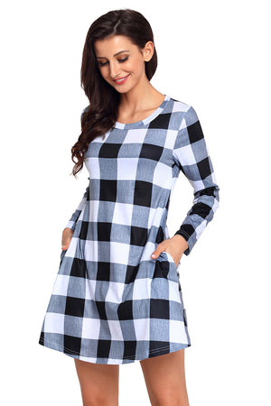 Black White Plaid Mini Dress