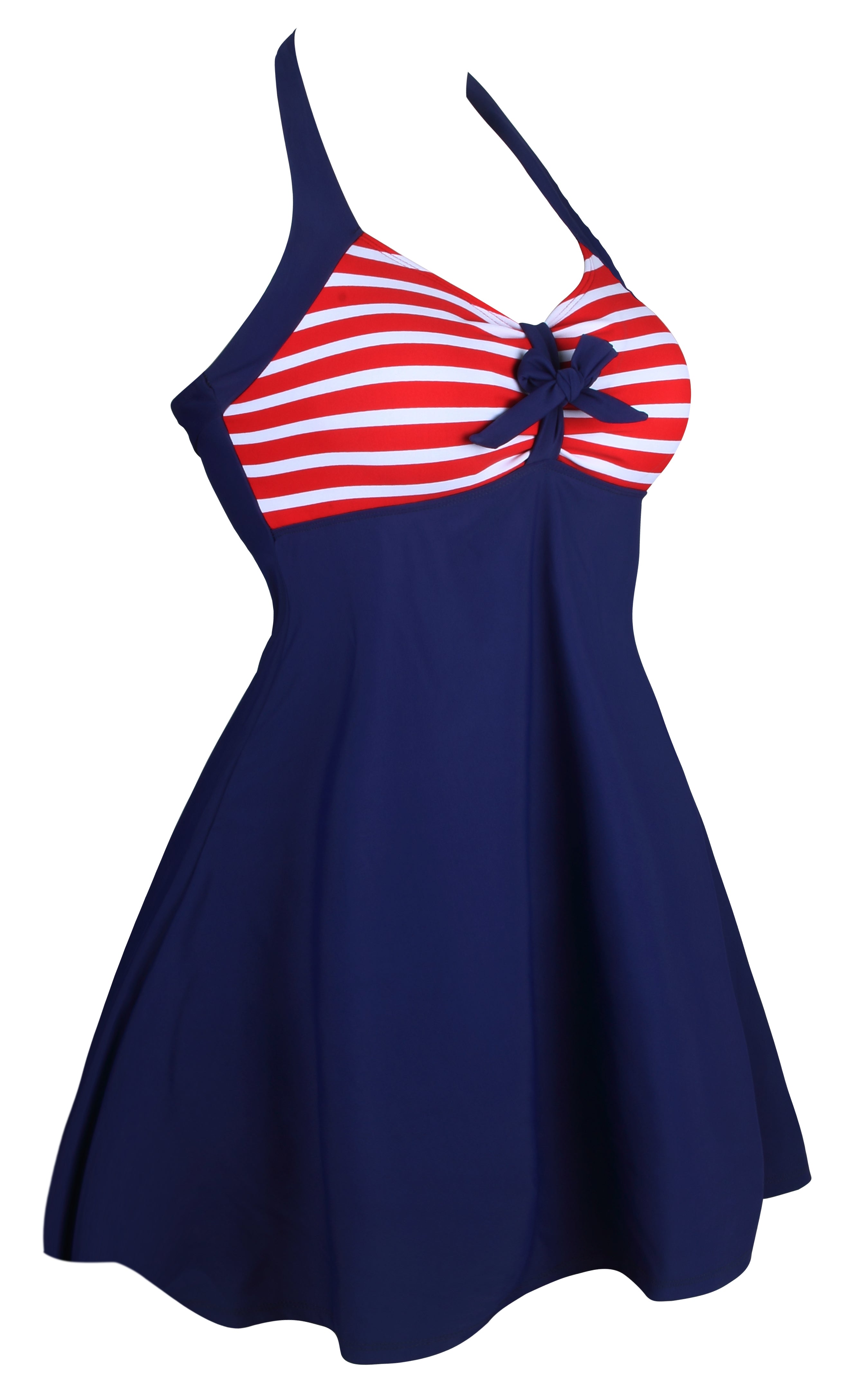 Red White Stripes Black Navy One-piece Swimdress