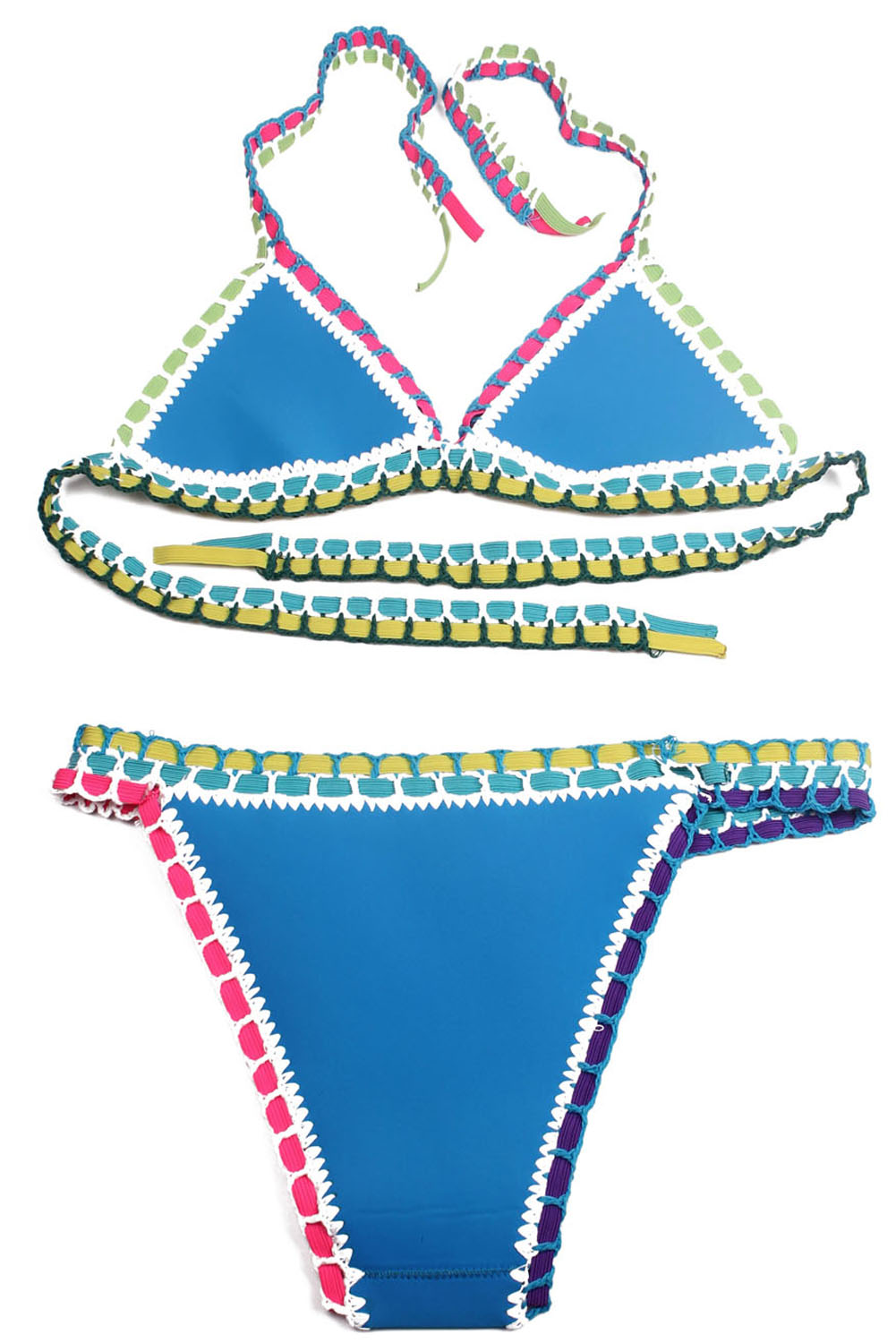 Light Blue Handmade Crotchet Neoprene Latex Bathing Suit