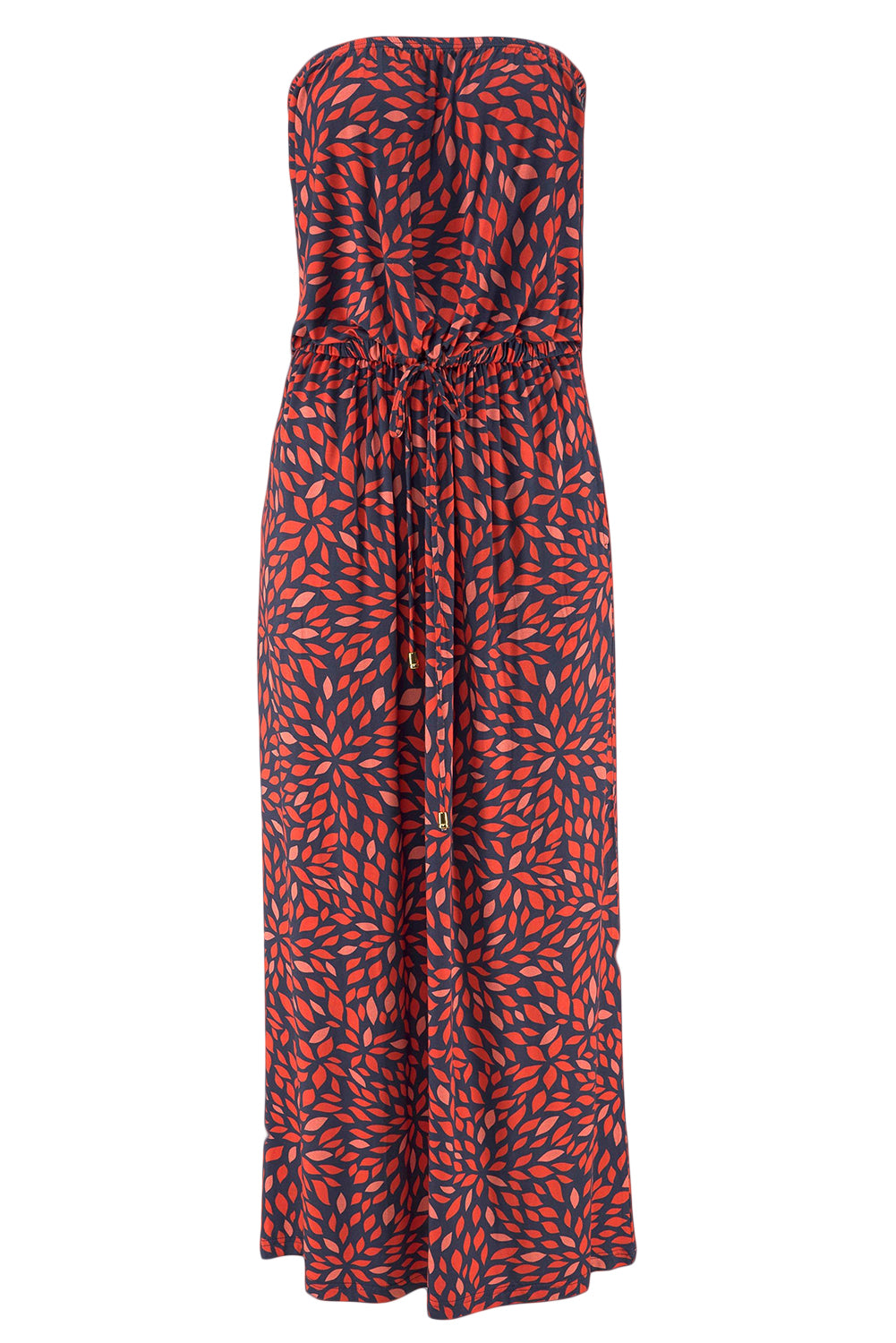 Red Bohemian Bandeau Floral Print Maxi Dress