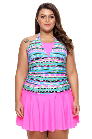 Aztec Print Rosy Halterneck One Piece Swimdress