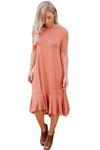 Coral Flowy Ruffles Short Sleeve Casual Dress