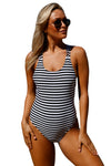 Chic Sassy Striped Triple Crisscross Back One Piece Swimwear