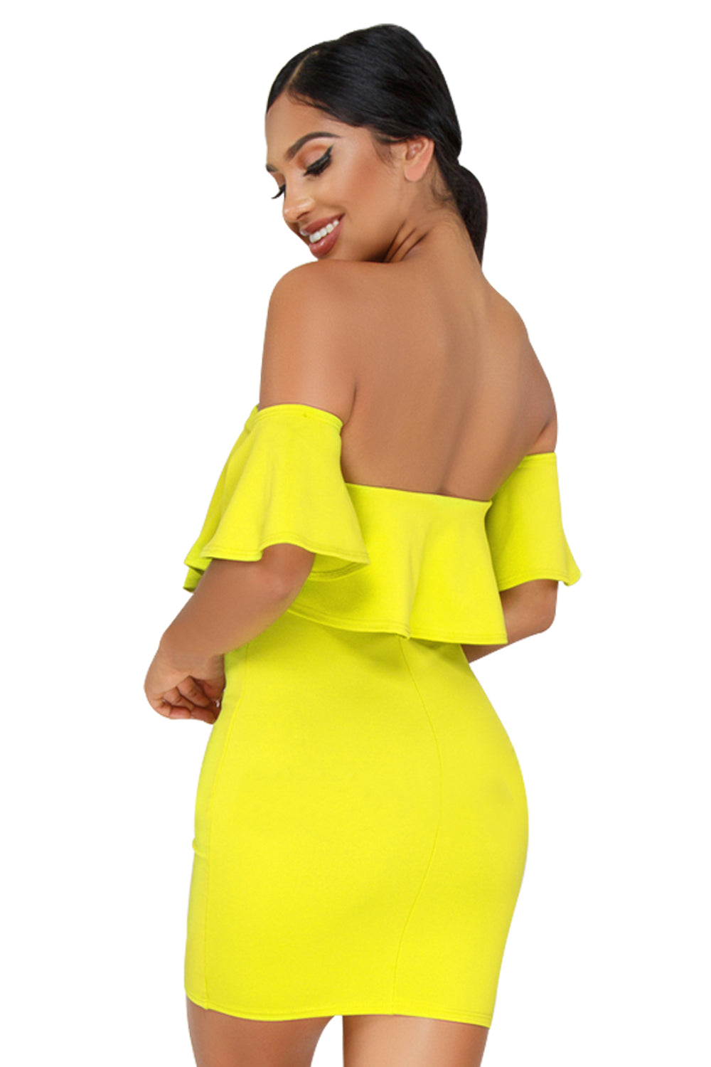 Yellow Off The Shoulder Ruffle Mini Dress