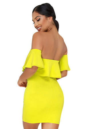 Yellow Off The Shoulder Ruffle Mini Dress