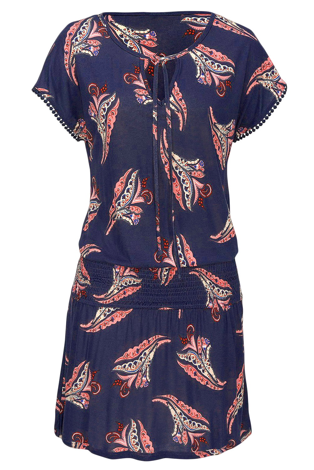 Blue Short Sleeve Paisley Print Dress