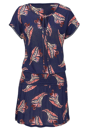 Blue Short Sleeve Paisley Print Dress