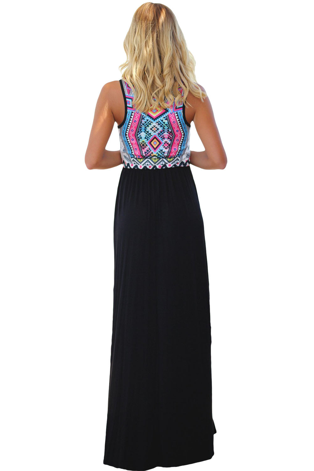 Stylish Tribal Print Sleeveless Black Maxi Dress