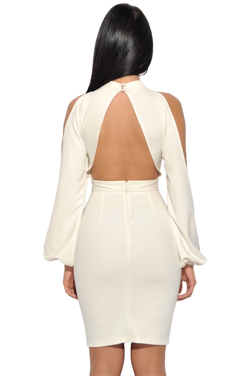 White Cut Out Sleeve Stretch Crepe Bandage Party Dress