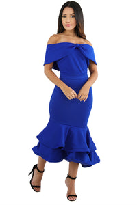 Royal Blue Bow Cape Off Shoulder Mermaid Bodycon Poncho Dress