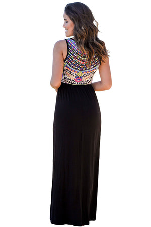 Stylish Aztec Print Sleeveless Black Maxi Dress