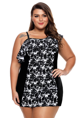 Monochrome Panel Accent 1pc Swim Dress with Shorts