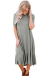 Grey Flowy Ruffles Short Sleeve Casual Dress