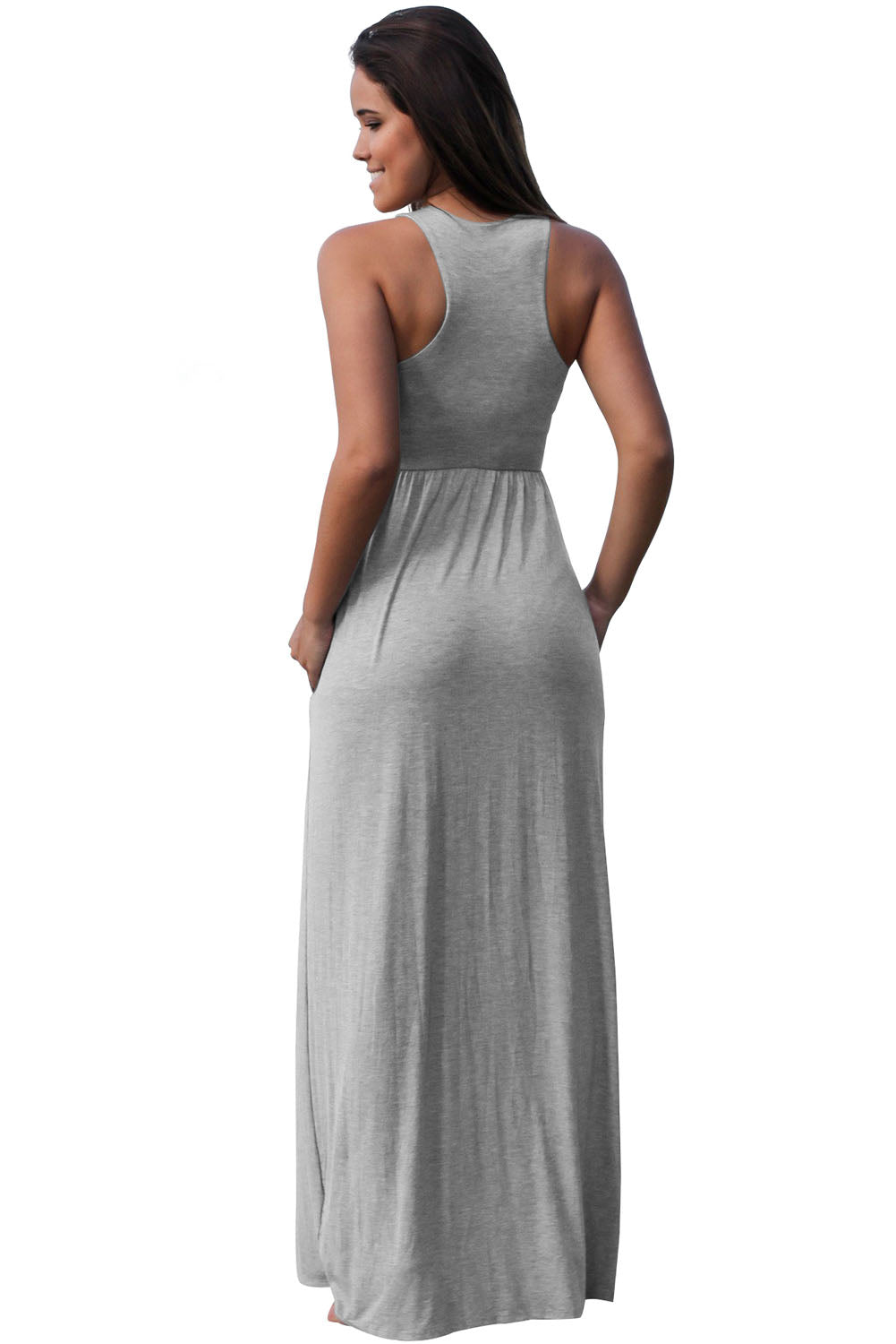 Grey Racerback Maxi Dress with Pockets