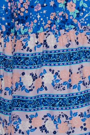 Blue V-Neck Beach Resort Printed Dress